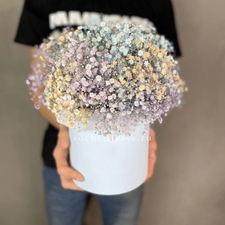 9 Радужных гипсофил в шляпной коробке в Улан-Удэ