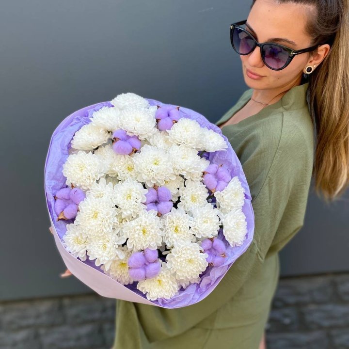  Букет  хризантем и хлопка в Улан-Удэ