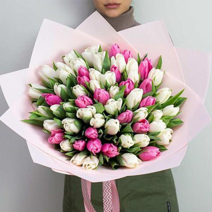 61 бело-розовый тюльпан в Улан-Удэ